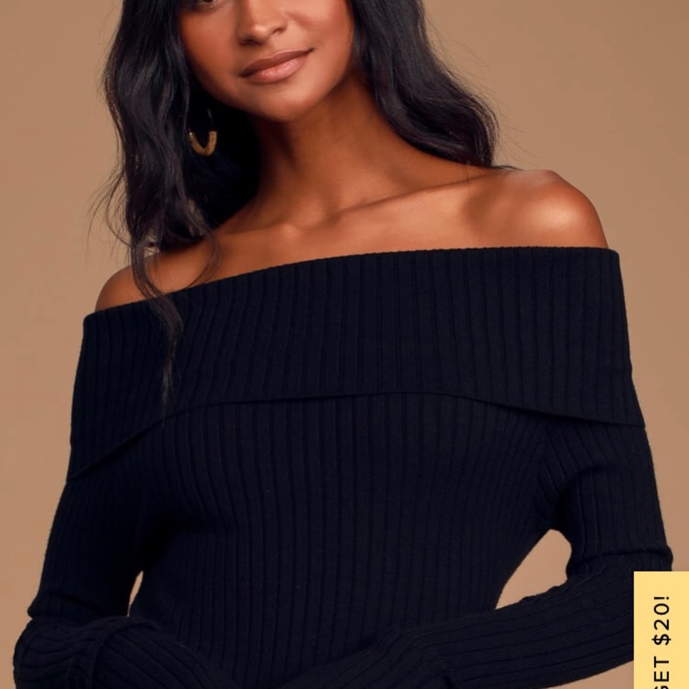 Lulus perfect timing ribbed off the shoulder black sweater top, sold out